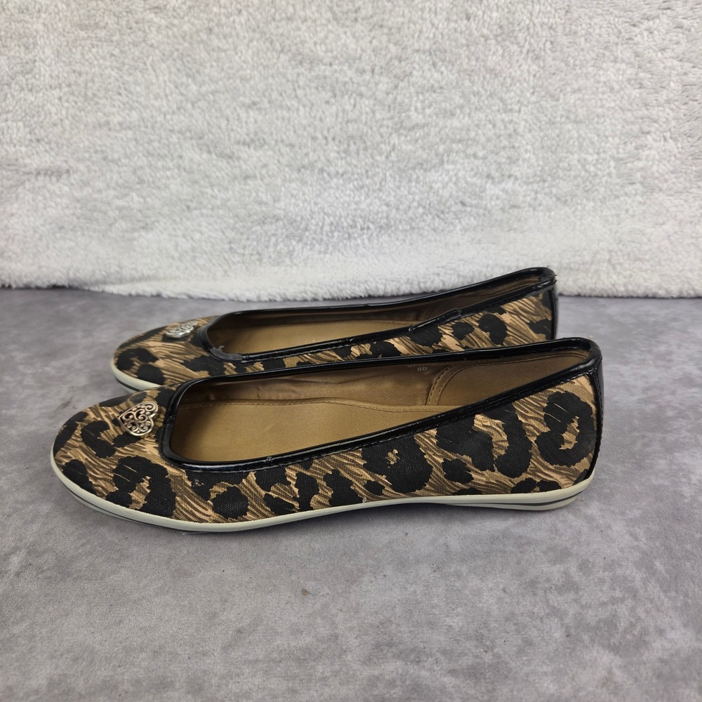 Brighton Spotz Leopard Print Ballet Flats Heart Hardware Black Trim Size 8B